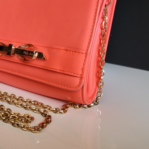Ted Baker Neon Red-Orange Clutch / Crossbody with Gold Chain - Picture 3 of 6
